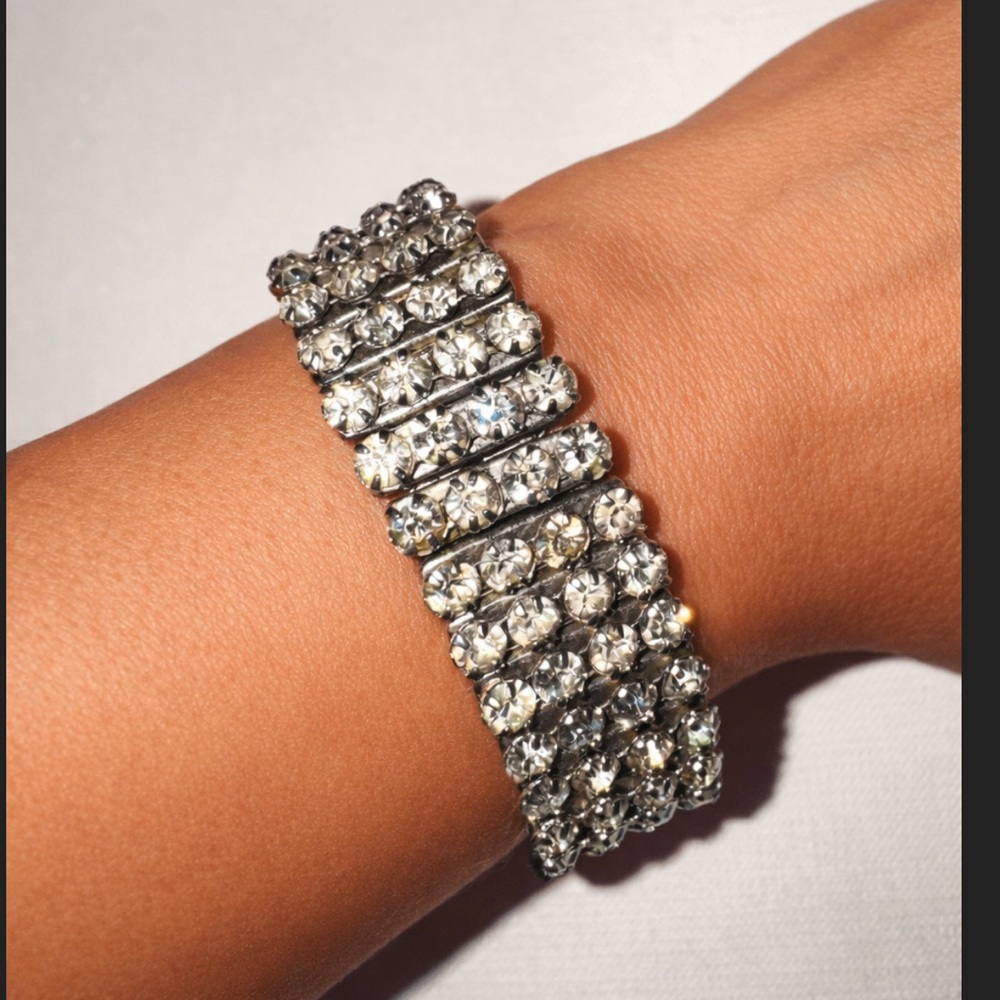 Vintage 1950s Clear Rhinestone Stretch Bracelet/Made in British Hong Kong